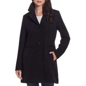 NEW Gallery A-Line Wool-Blend Coat sze M Black Button Front Tailored Classic
